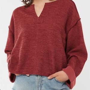 URBAN OUTFITTERS JAX INSIDE OUT NOTCH NECK TOP OVERSIZED CROPPED & RIBBED - S